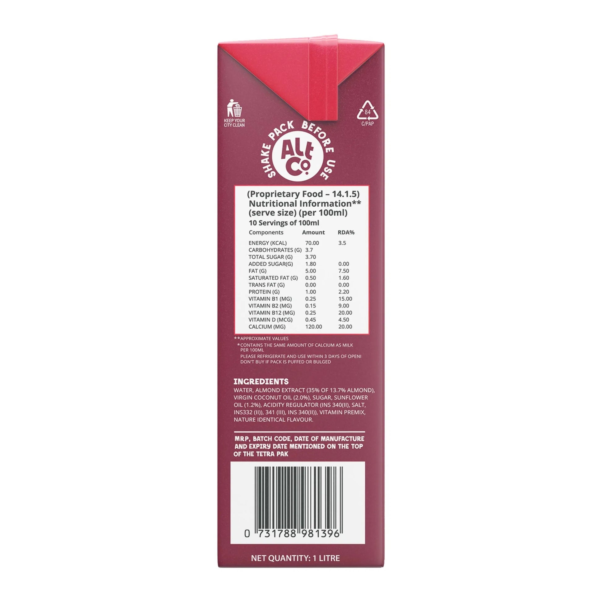Alt Co. Almond Milk Nutrition Information