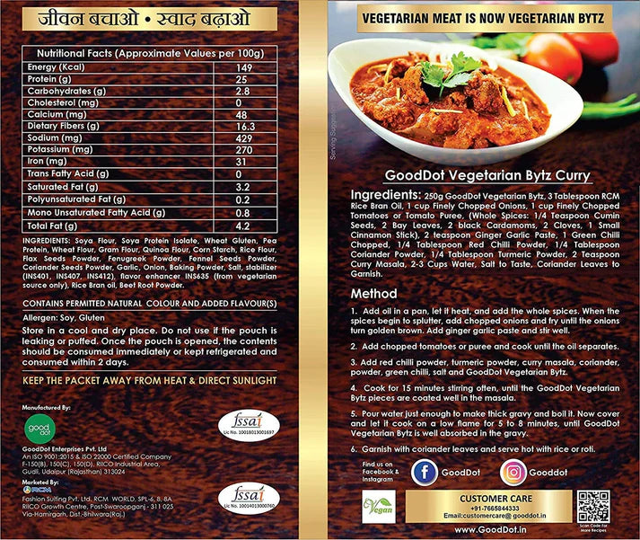 GoodDot Vegetarian BYTZ Nutrition Information
