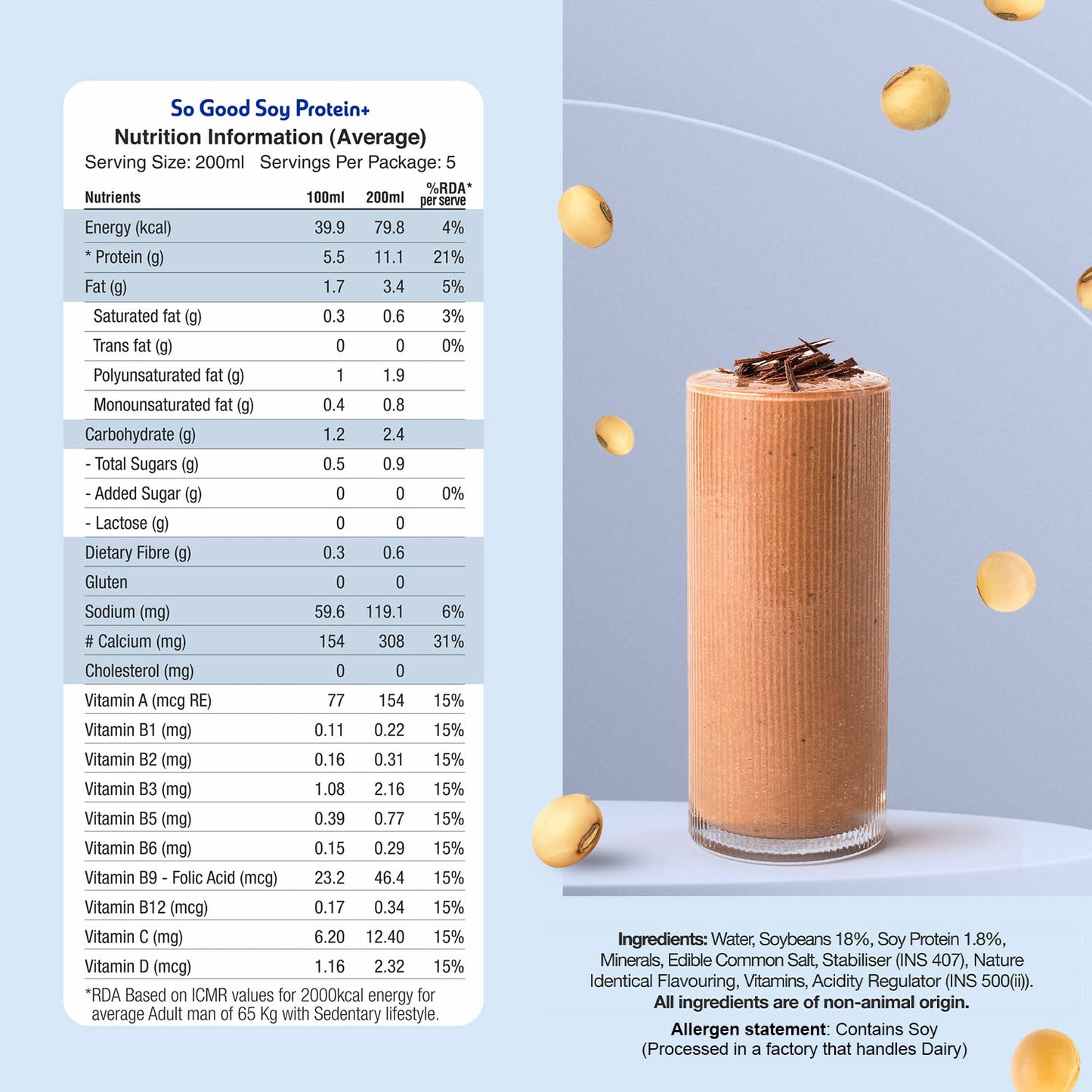 So Good Plant Based Soy Beverage Protein+ Nutrition Information