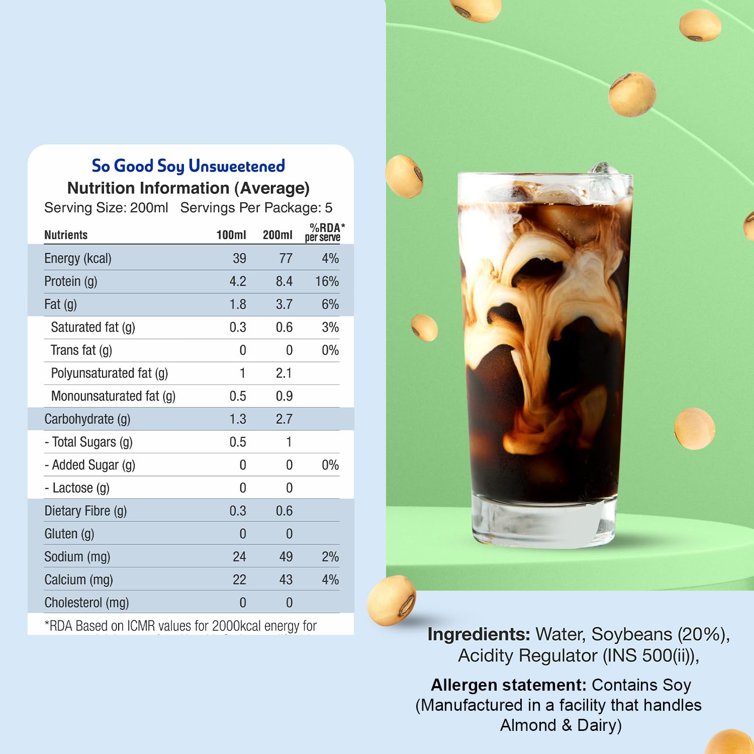 So Good Plant Based Soy Beverage Unsweetened  Nutrition Information