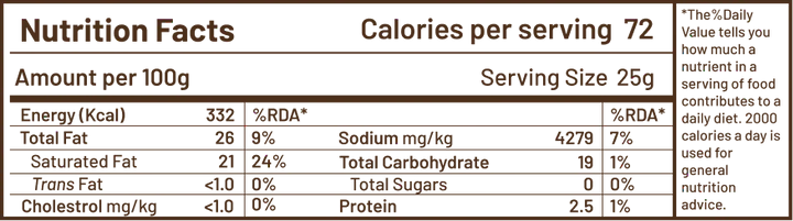 Soft Spot Plant Based Cheddar Nutrition Facts