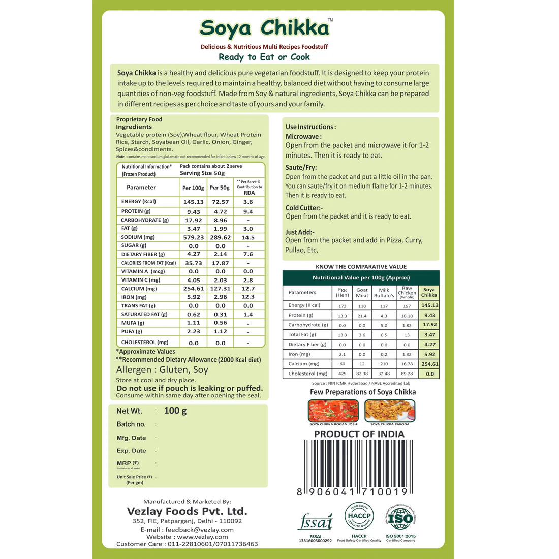 Vezlay Soya Chikka Nutrition Information