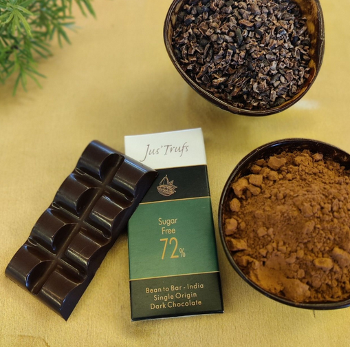 Jus'Trufs 72% Sugar-Free Dark Chocolate Bar | Artisanal & Healthy